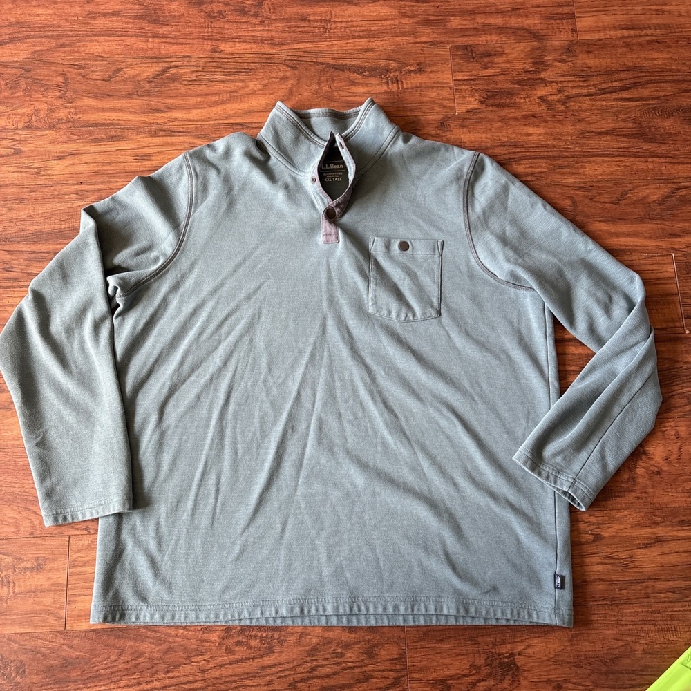 LL Bean Bold Coast Pullover Sweatshirt Mens Green Quarter Snap Shirt XXT